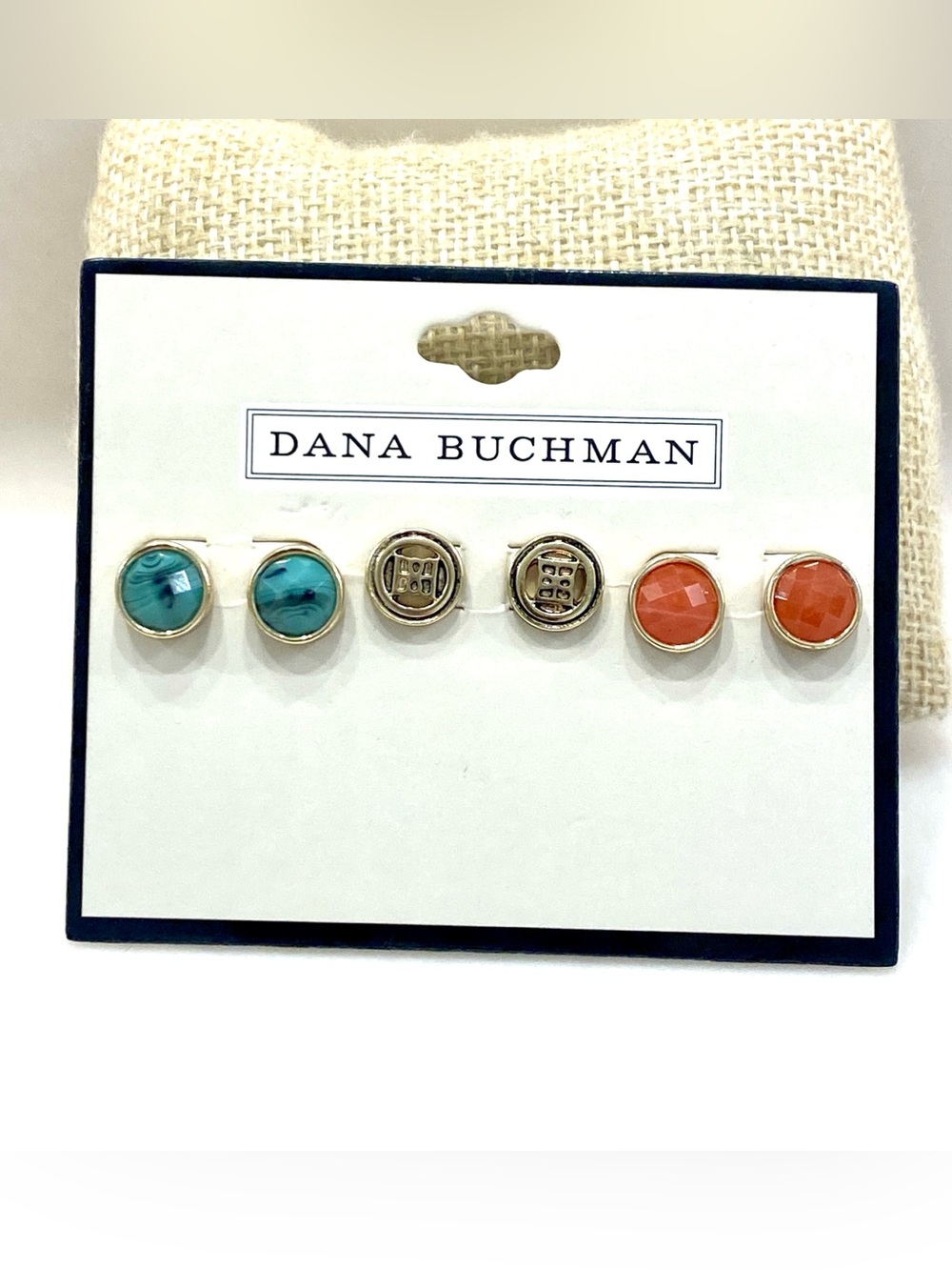 Dana Buchman Stud Earring Set NWT Lot Of 3 Turquoise Gold Coral